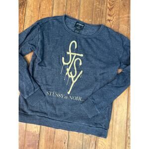 Vintage womens Stussy en noir sweatshirt grey boat neck  sweatshirt size xs